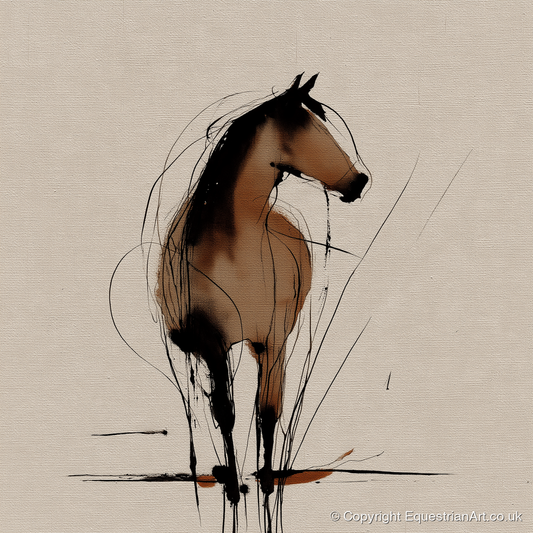 Gestural Sepia Equine - horse portrait art print and canvas by Julian Vance A.I