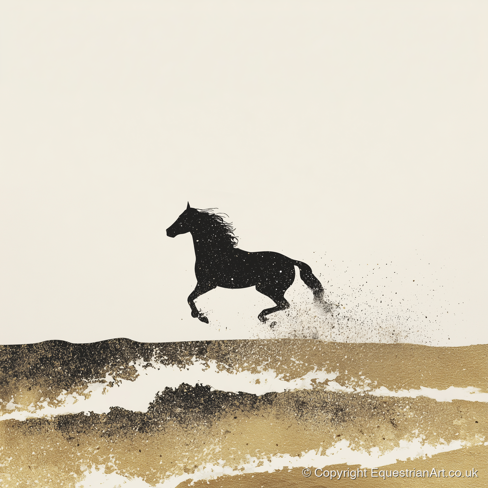 Gilded Coastal Gallop - beach horse art print and canvas by Nolan Atherton A.I