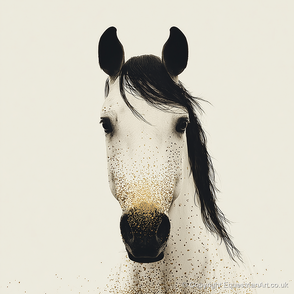 Gilded Equine Gaze - horse portrait art print and canvas by Nolan Atherton A.I