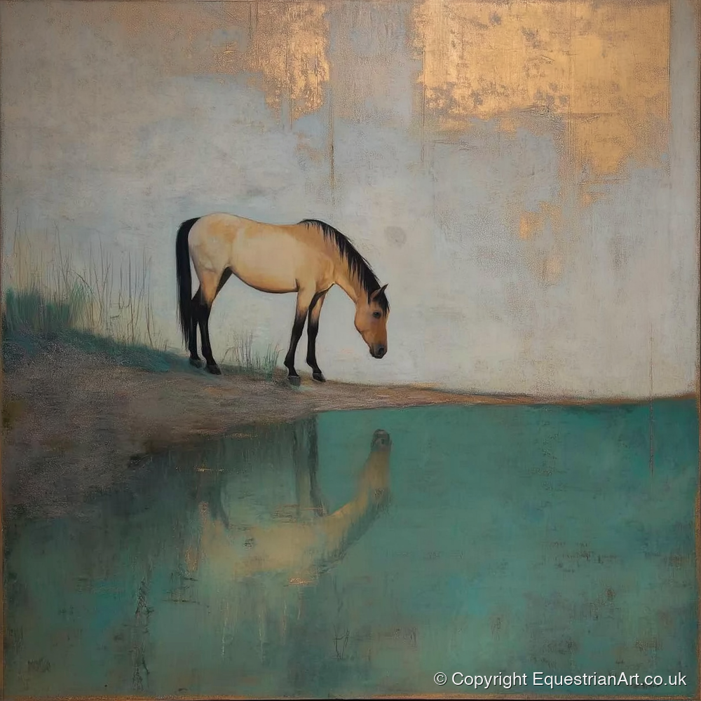 Gilded Equine Reflection - horse landscape art print and canvas by Eloise Fairfax A.I