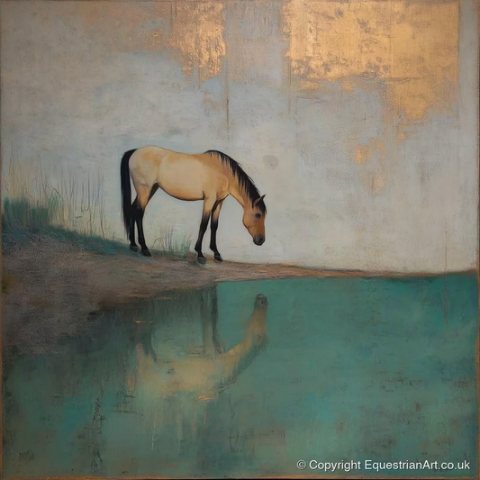 Gilded Equine Reflection - horse landscape art print and canvas by Eloise Fairfax A.I