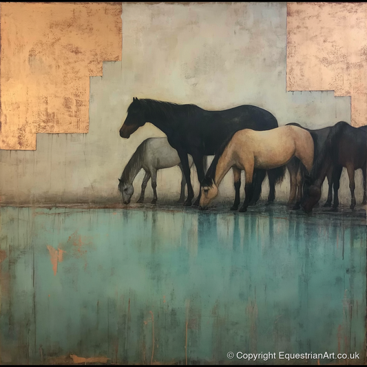 Gilded Equine Reflections - wild horses art print and canvas by Eloise Fairfax A.I