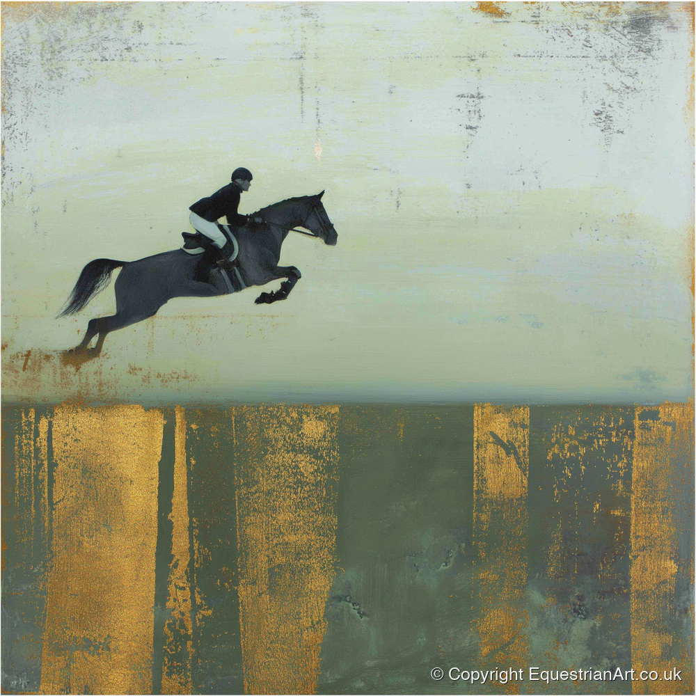 Gilded Flight - show jumping horse art print and canvas by Graham Whitaker A.I