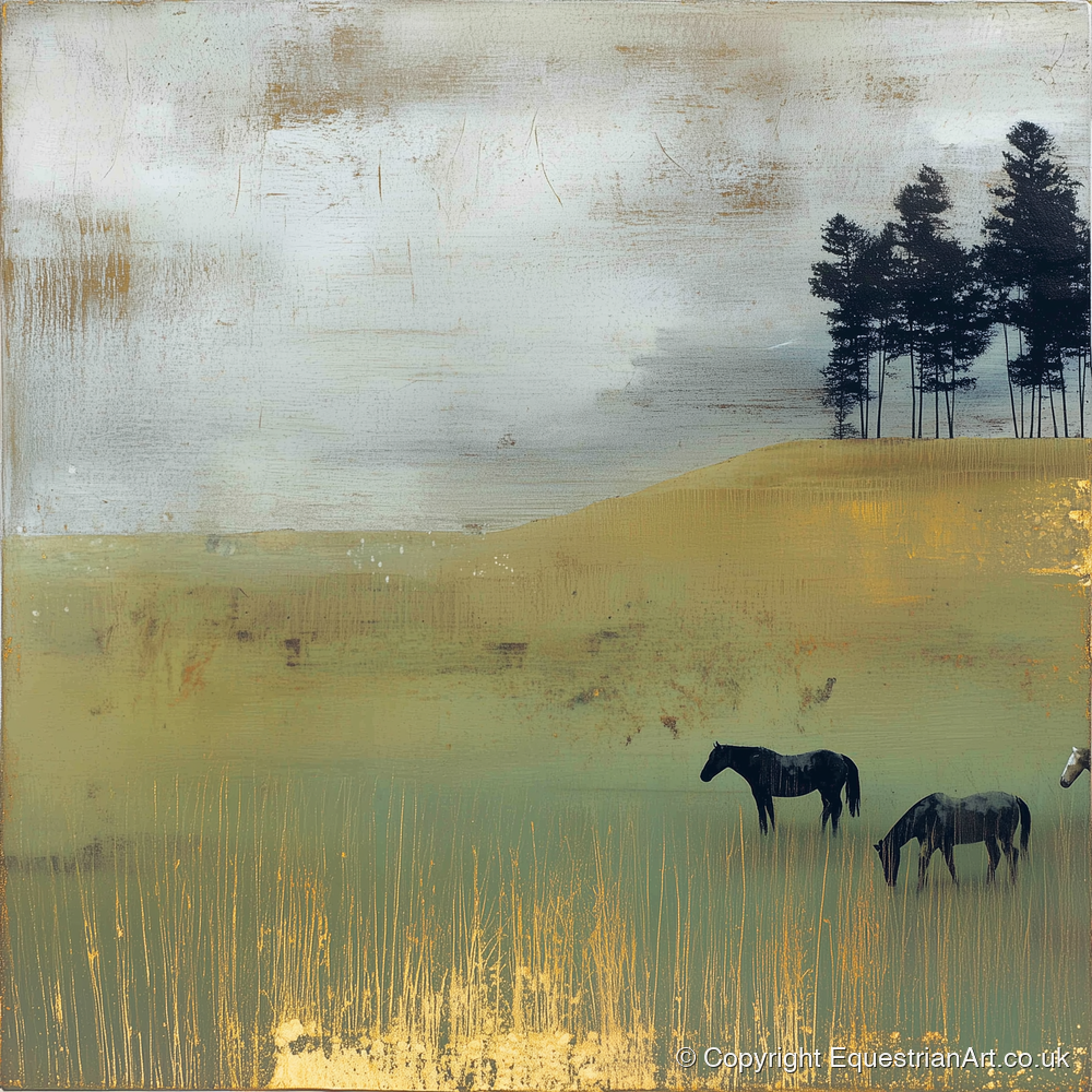 Gilded Grazing - wild horses art print and canvas by Graham Whitaker A.I