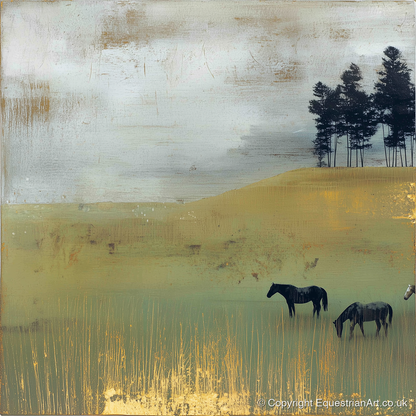 Gilded Grazing - wild horses art print and canvas by Graham Whitaker A.I