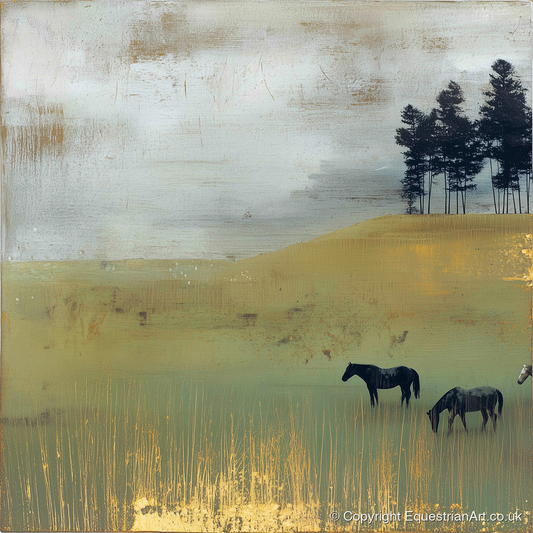 Gilded Grazing - wild horses art print and canvas by Graham Whitaker A.I