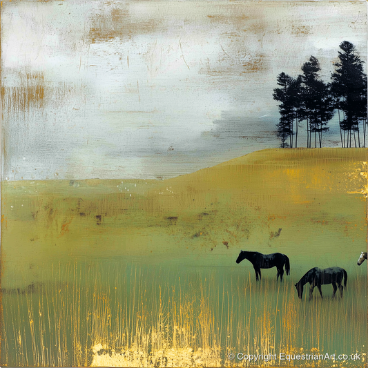 Gilded Grazing - wild horses art print and canvas by Graham Whitaker A.I