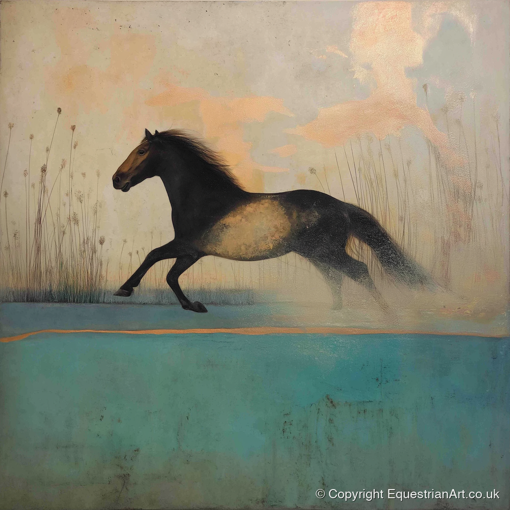 Gilded Horizon Canter - horse landscape art print and canvas by Eloise Fairfax A.I