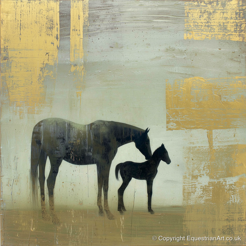 Gilded Maternal Bond - mare & foal art print and canvas by Graham Whitaker A.I
