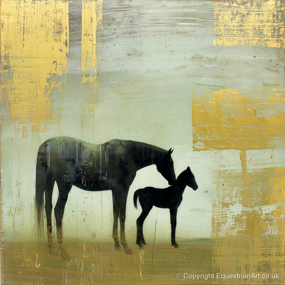 Gilded Maternal Bond - mare & foal art print and canvas by Graham Whitaker A.I