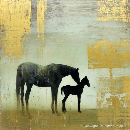 Gilded Maternal Bond - mare & foal art print and canvas by Graham Whitaker A.I