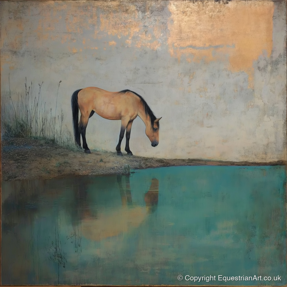 Gilded Reflection - horse landscape art print and canvas by Eloise Fairfax A.I