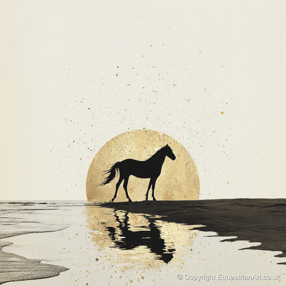 Gilded Shoreline Solitude - horse landscape art print and canvas by Nolan Atherton A.I