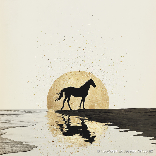 Gilded Shoreline Solitude - horse landscape art print and canvas by Nolan Atherton A.I