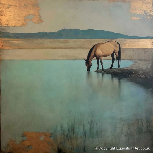 Gilded Solitude at Dusk - horse landscape art print and canvas by Eloise Fairfax A.I