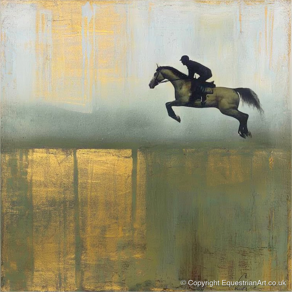 Gilded Suspension - show jumping horse art print and canvas by Graham Whitaker A.I