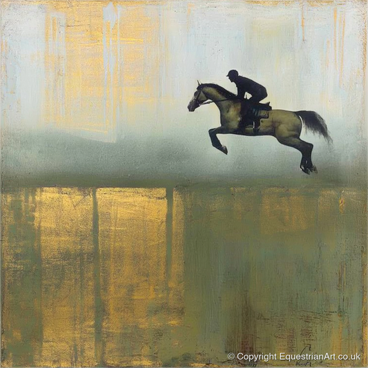 Gilded Suspension - show jumping horse art print and canvas by Graham Whitaker A.I