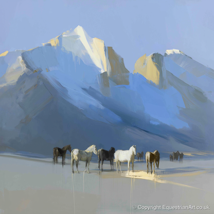 Glacial Heights - horse landscape art print and canvas by Elias Thorne A.I