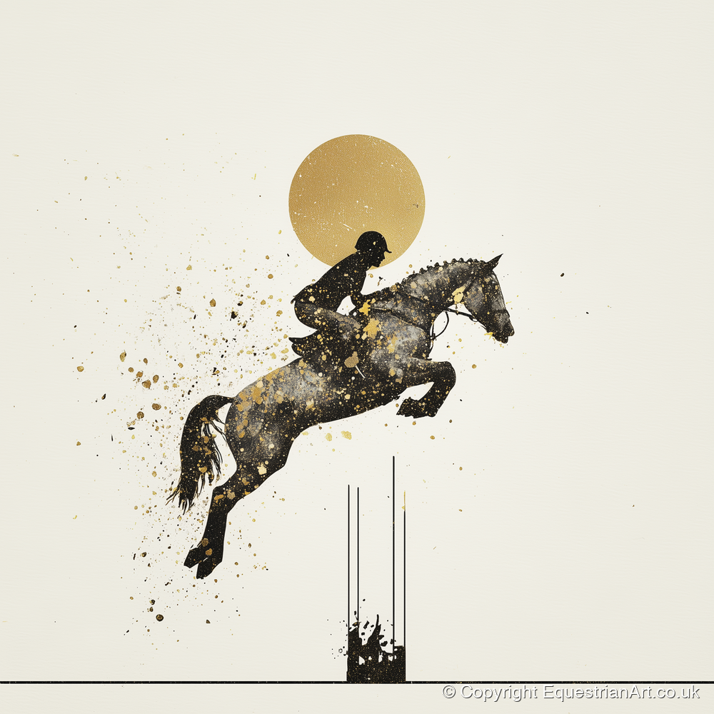 Golden Arc Showjumper - show jumping horse art print and canvas by Nolan Atherton A.I