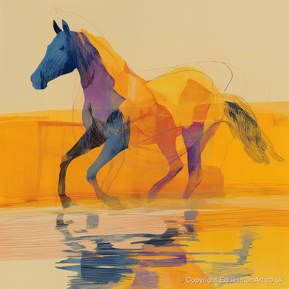 Golden Coastal Stride - beach horse art print and canvas by Tobias Blake A.I