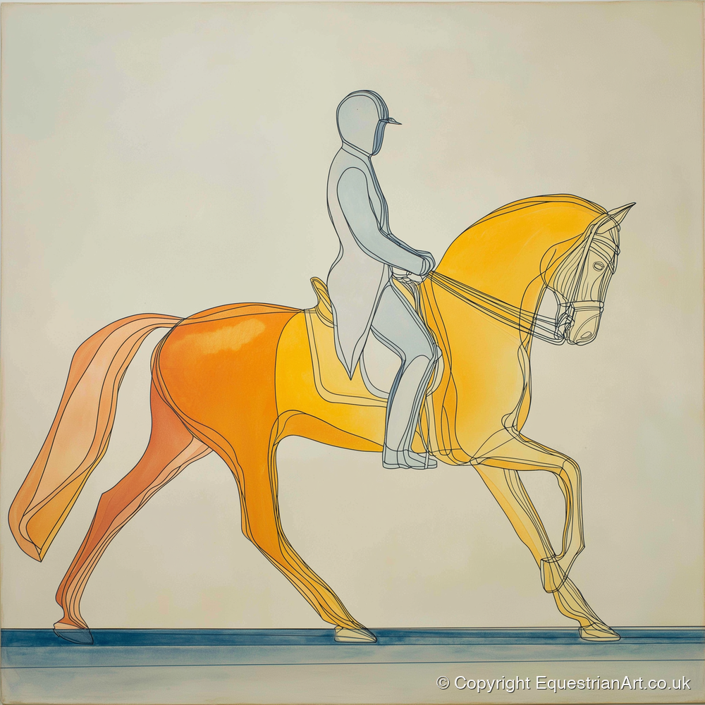 Golden Dressage Cadence - dressage horse art print and canvas by Cordelia Stanhope A.I