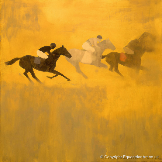 Golden Dust Runners - racing horse art print and canvas by Vincent Delaney A.I