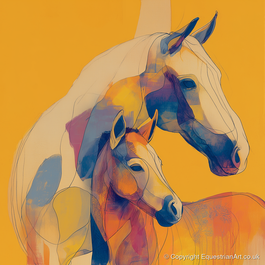 Golden Equine Bond - mare & foal art print and canvas by Tobias Blake A.I
