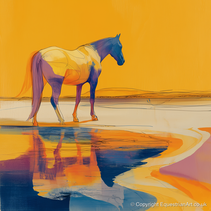 Golden Equine Mirage - horse landscape art print and canvas by Tobias Blake A.I