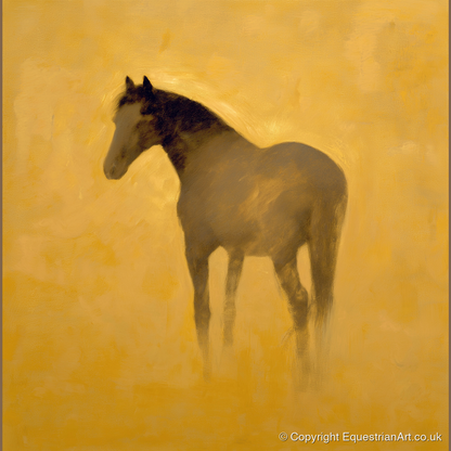 Golden Equine Silhouette - horse portrait art print and canvas by Vincent Delaney A.I