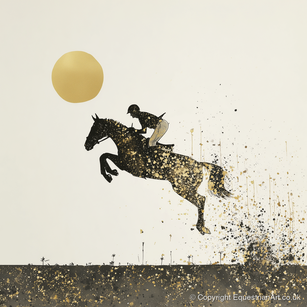 Golden Flight - show jumping horse art print and canvas by Nolan Atherton A.I