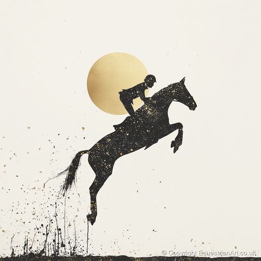 Golden Flight - show jumping horse art print and canvas by Nolan Atherton A.I