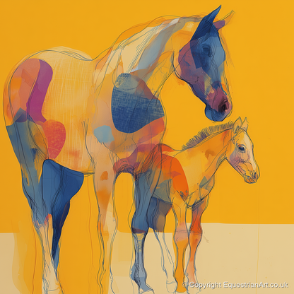 Golden Horizon Connections - mare & foal art print and canvas by Tobias Blake A.I