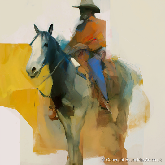 Golden Hour Cowboy - western horse art print and canvas by Silas Marlowe A.I