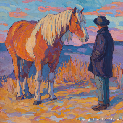 Golden Hour Harmony - horse & rider art print and canvas by Celia Harding A.I