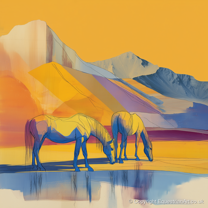 Golden Mountain Pasture - horse landscape art print and canvas by Tobias Blake A.I