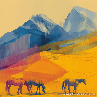 Golden Mountain Pasture - horse landscape art print and canvas by Tobias Blake A.I