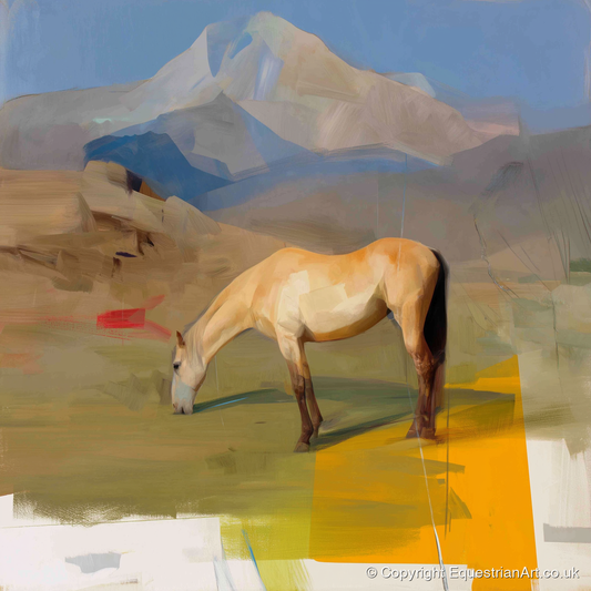 Golden Mountain Pasture - horse landscape art print and canvas by Silas Marlowe A.I