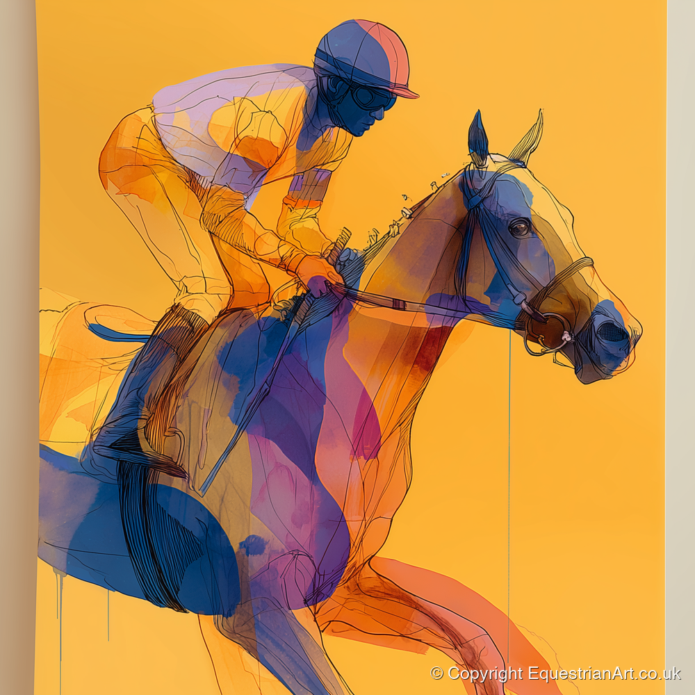 Golden Racing Stride - racing horse art print and canvas by Tobias Blake A.I