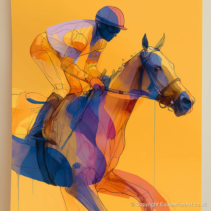 Golden Racing Stride - racing horse art print and canvas by Tobias Blake A.I