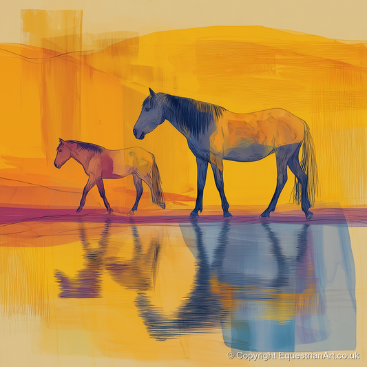 Golden Reflections - horse landscape art print and canvas by Tobias Blake A.I