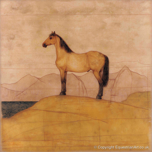 Golden Ridge Study - horse landscape art print and canvas by Sophie Laurent A.I