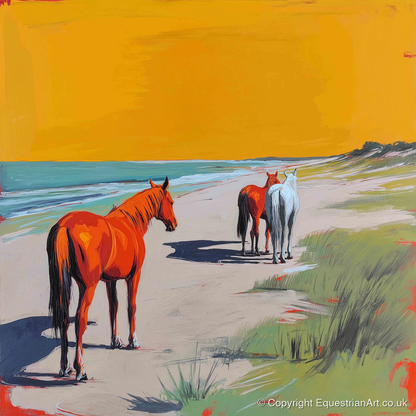 Golden Sands Companions - horse landscape art print and canvas by Victor Beaumont A.I