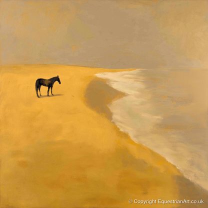 Golden Shoreline Solitude - horse landscape art print and canvas by Vincent Delaney A.I