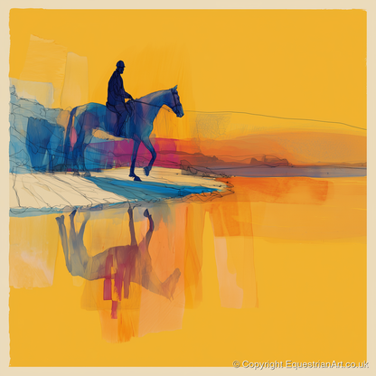 Golden Shoreline Traverse - beach horse art print and canvas by Tobias Blake A.I