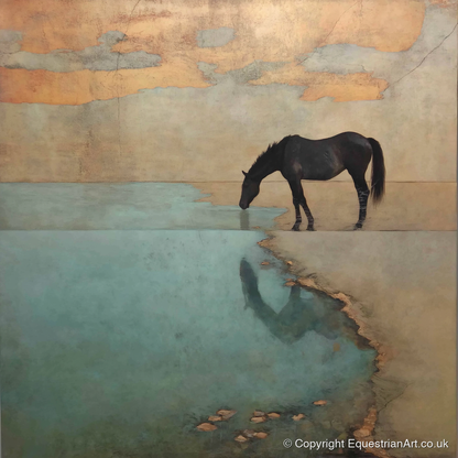Golden Shores Reflection - horse landscape art print and canvas by Eloise Fairfax A.I