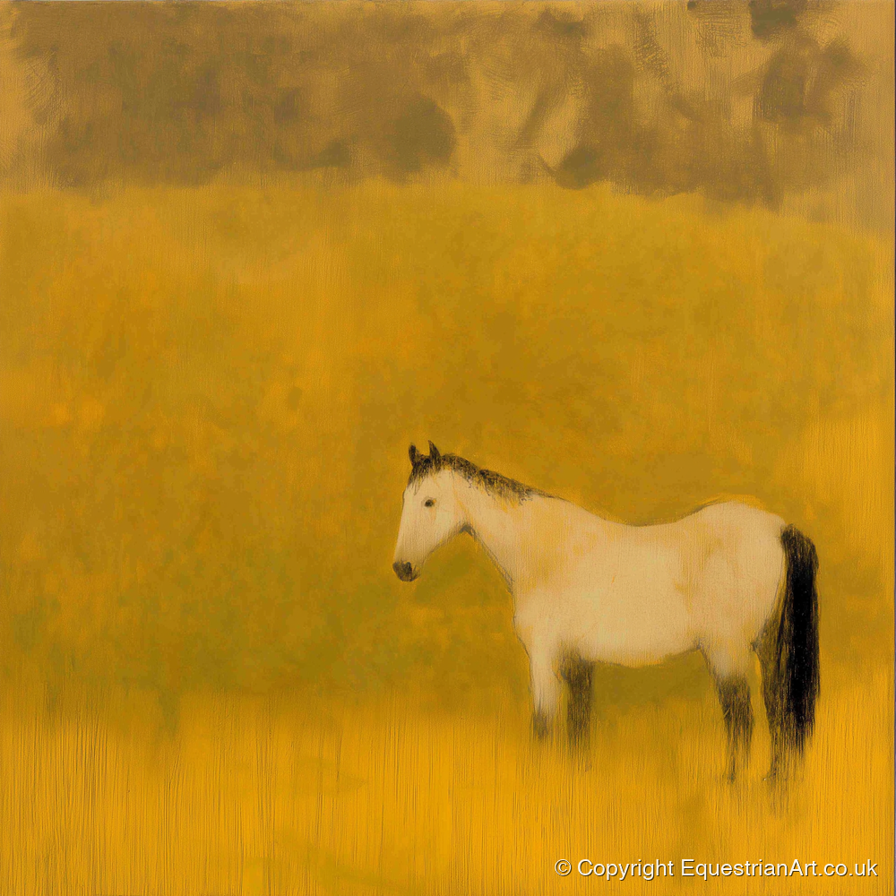 Golden Silence - horse landscape art print and canvas by Vincent Delaney A.I