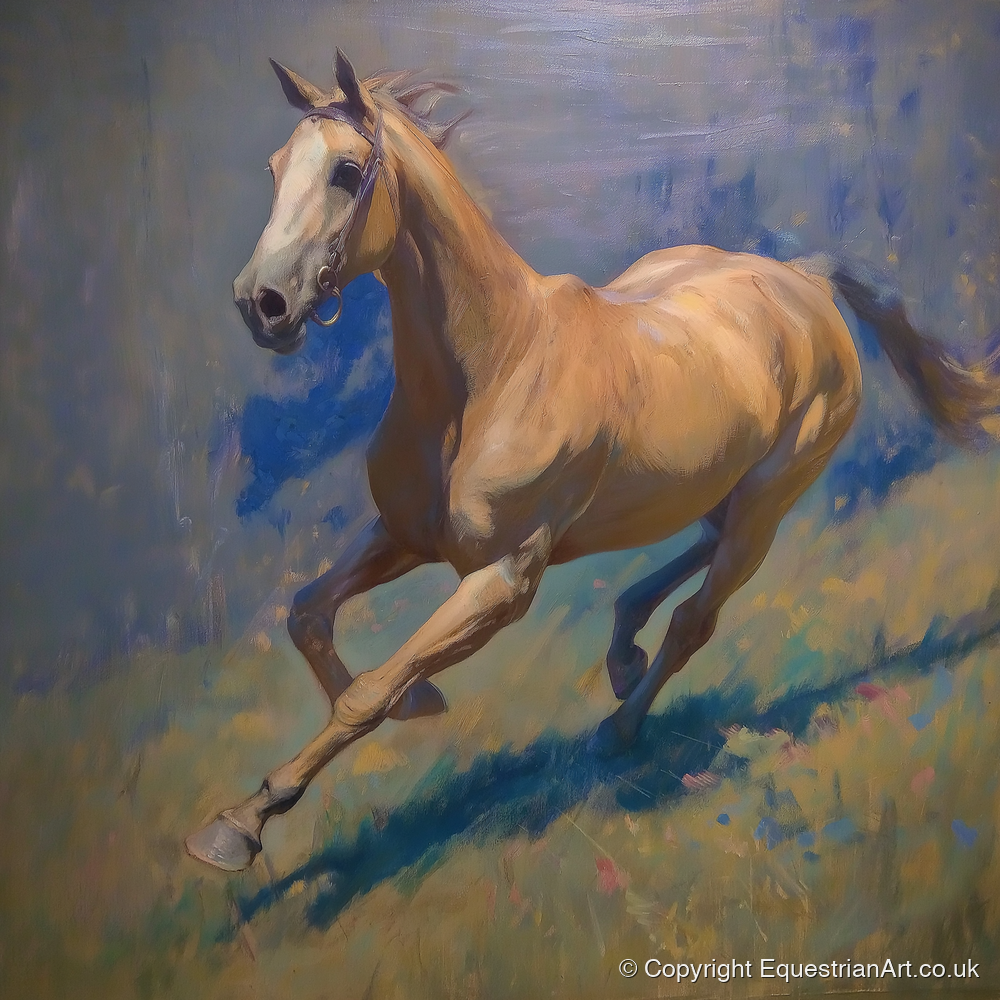 Golden Stride - racing horse art print and canvas by Alistair Rhodes A.I