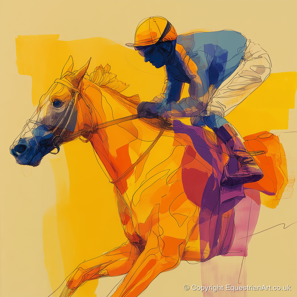 Golden Stride - racing horse art print and canvas by Tobias Blake A.I