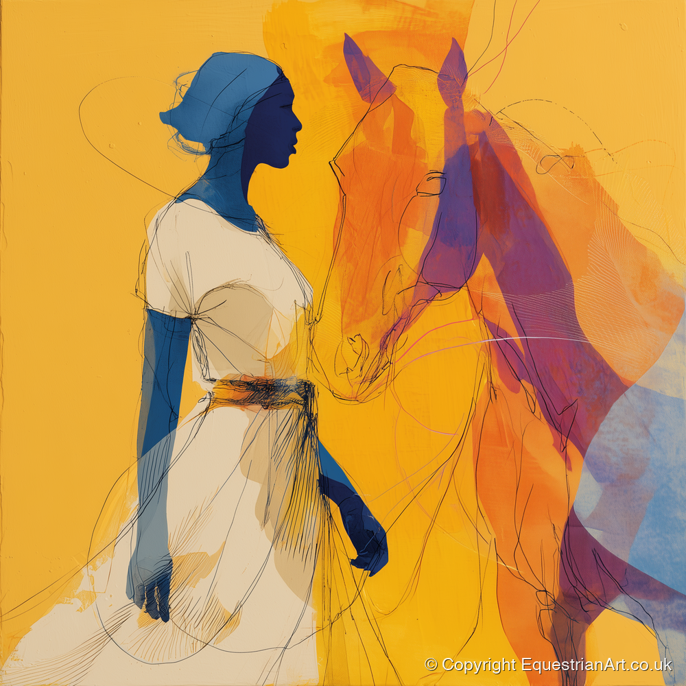 Golden Synchronicity - horse & rider art print and canvas by Tobias Blake A.I