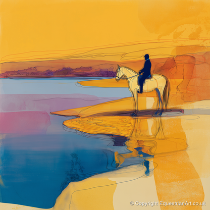 Golden Tide Silhouette - beach horse art print and canvas by Tobias Blake A.I